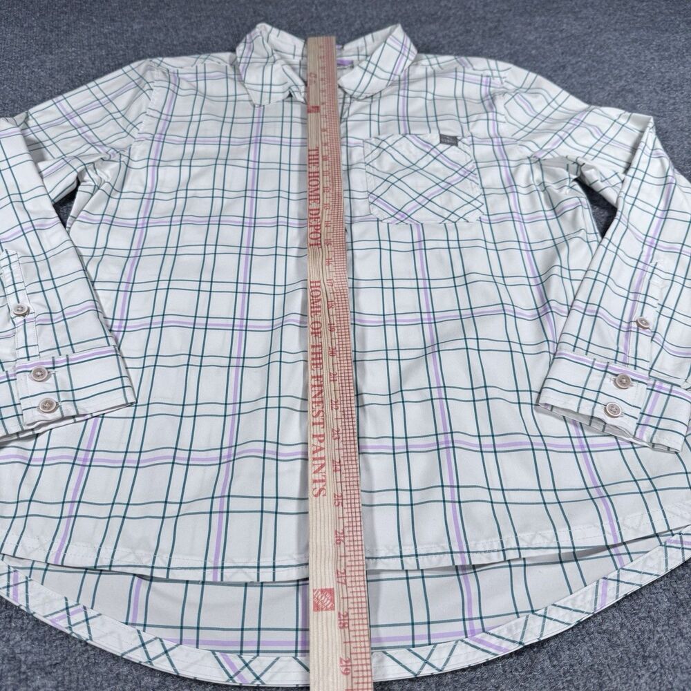 LL Bean Long Sleeve Plaid Button Shirt White Purple Green Women’s Medium - Picture 8 of 8